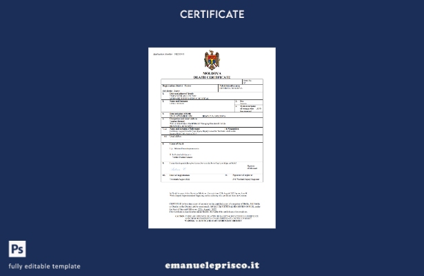 certificato di morte della Moldova in stile verificato modello Word e PDF